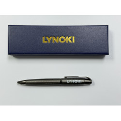 LYNOKI Ballpoint Pen, Medium Point and Smooth Writing Black Ink Pen with Pen Box, Grey Metal Body, 1 pc, 0.7mm