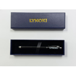 LYNOKI 2-in-1 Ballpoint Pen and Stylus, Medium Point and Smooth Writing Black Ink Pen with Pen Box, Black Metal Body, 1 pc, 0.7mm