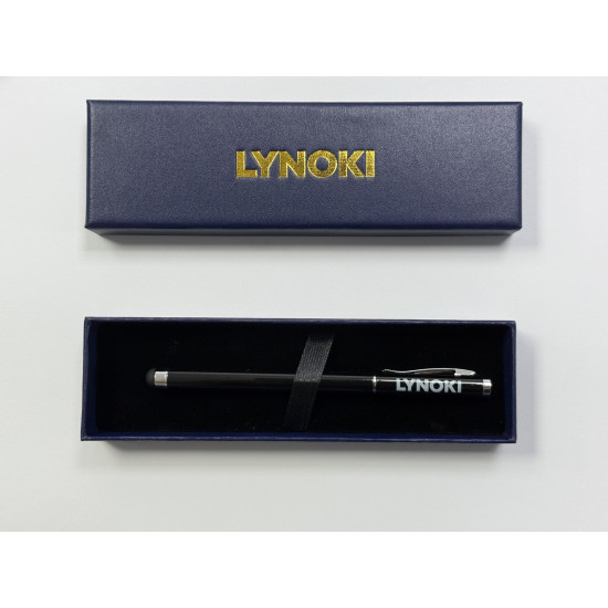 LYNOKI 2-in-1 Ballpoint Pen and Stylus, Medium Point and Smooth Writing Black Ink Pen with Pen Box, Black Metal Body, 1 pc, 0.7mm