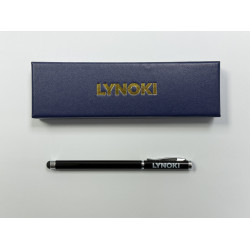 LYNOKI 2-in-1 Ballpoint Pen and Stylus, Medium Point and Smooth Writing Black Ink Pen with Pen Box, Black Metal Body, 1 pc, 0.7mm