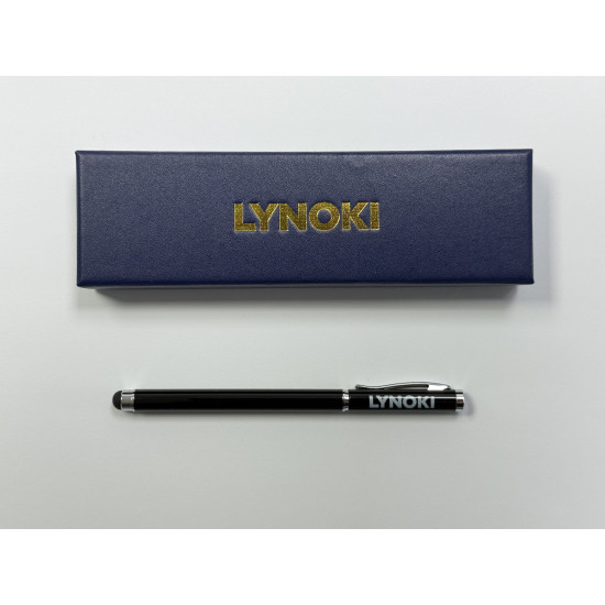 LYNOKI 2-in-1 Ballpoint Pen and Stylus, Medium Point and Smooth Writing Black Ink Pen with Pen Box, Black Metal Body, 1 pc, 0.7mm